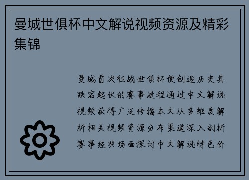 曼城世俱杯中文解说视频资源及精彩集锦