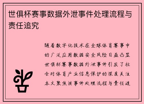 世俱杯赛事数据外泄事件处理流程与责任追究